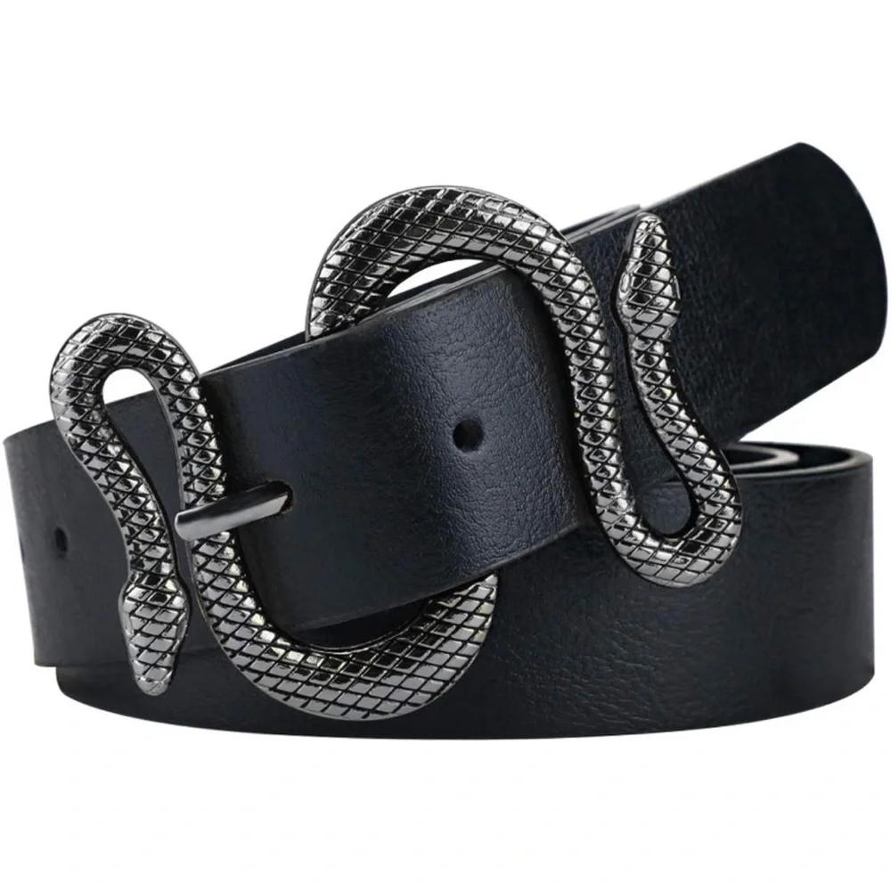 Silver Vintage Leather Snake buckle belt